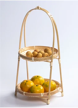 1 шт. бамбуковая плетеная корзина с круглой ручкой, креативный многослойный лоток для фруктов и выпечки