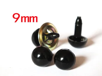 100 шт./лот, 9 мм, сплошные черные глазки с шайбами для игрушек и поделок