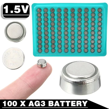100шт батареек 1,5 В для небольших электронных устройств AG3 LR41 SR41 Литиевый элемент, Батарейка для монет, Калькуляторы, Батарейка для часов, игрушка