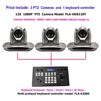 1080P 60 кадров в секунду 12-кратный Оптический Зум PTZ SDI/HDMI Камера Видеоконференции и контроллер клавиатуры RS232 IP-Вещания с Джойстиком
