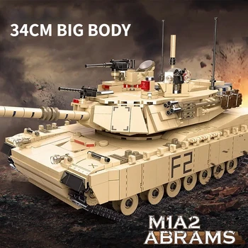 1389 шт. Военный танк Второй мировой войны M1A2 Abrams, строительные блоки, Армейское оружие, Протекторы шин, Танки, кирпичи для детских игрушек, подарки