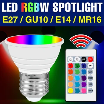 15 Вт Светодиодная RGB Лампа E27 Цветная Электрическая лампочка GU10 Прожектор E14 Атмосферный ночной светильник MR16 Lampara Smart Light Для домашнего декора вечеринки
