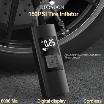 150 фунтов на квадратный дюйм Перезаряжаемый воздушный насос 6000 мА для накачивания шин Беспроводной Портативный компрессор Цифровой автомобильный Шинный насос для велосипедных шин Шарики