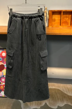 156941 Модный Классический Роскошный Дизайн, Новое Выстиранное Темно-серое Повседневное платье-карго с надписью, Женское платье A2
