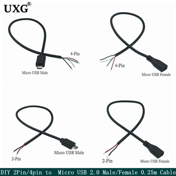 1pcs0.3m кабель DIY Micro USB 2.0 Штекер Женский Разъем 4 Pin 2 Pin Удлинитель Шнур Питания Зарядка Передача данных