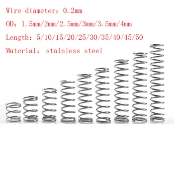 20 шт./лот 0,2 мм Микро-Маленькая Пружина сжатия из нержавеющей Стали OD 1.5/2/2.5/3/3.5/ 4 мм Длина от 5 мм до 50 мм