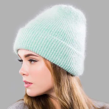 2020 Высококачественная Зимняя Вязаная Зимняя шапка из натурального кроличьего меха для женщин, Модные Теплые шапки-бини, Женская однотонная шапка для взрослых