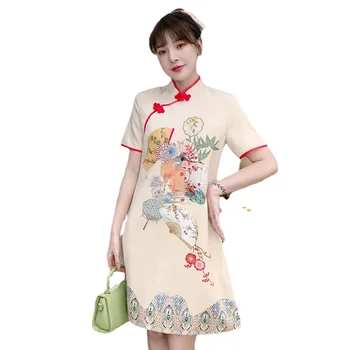 2021 Новый 3XL 4XL Летний Повседневный Праздничный Свободный Модный Современный Чонсам, Женское платье Ципао с коротким рукавом, Традиционная китайская одежда