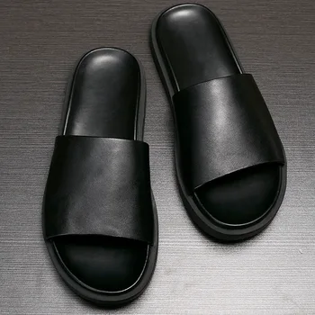 2021ss Летние Новые Мужские Тапочки из натуральной кожи с толстой подошвой, Нескользящие Мужские Сандалии, Мужская Обувь, Мужская Повседневная обувь, Женская обувь