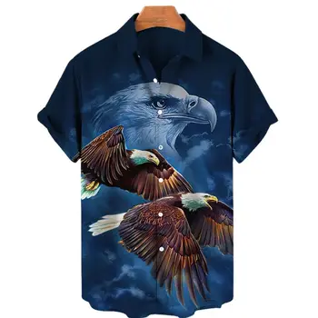2022 Гавайская рубашка Мужская Свободная 5XL Птица Животное Орел Летняя футболка Мужская