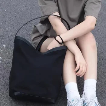 2022 Новая сумка-Тоут, простая модная сумка из хлопка и льна, кожаная холщовая сумка через плечо, сумка-ведро