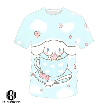 2023 Hello Kitty/ Новая футболка Sanrio Cinnamoroll Для мальчиков, Новая технология, футболка с 3D принтом, модная Одежда, Детский топ с героями мультфильмов, Детская одежда