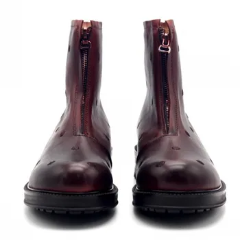 2023 Винно-красные мужские ботинки на молнии из модной коровьей кожи на толстом каблуке, мужские ковбойские сапоги ручной работы, обувь