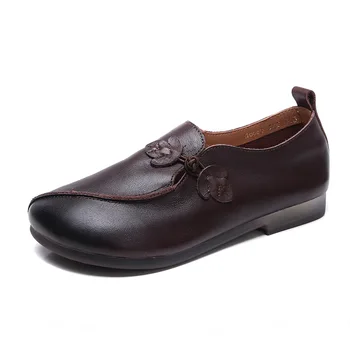 2023 Женская обувь на плоской подошве из мягкой ностальгической воловьей кожи в стиле ретро, кожаные лоферы, рабочая обувь коричневого цвета, обувь для стариков, Туфли-лодочки для мамы