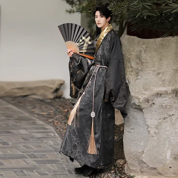 2023 китайский халат династии Мин национальный hanfu черный золотой древний китайский костюм hanfu мужская одежда традиционный халат сценический косплей