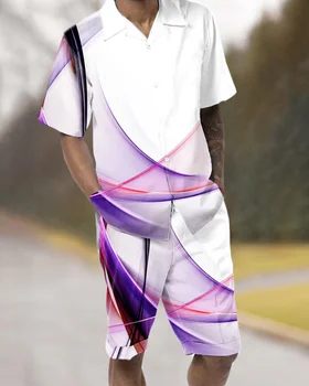 2023 модный серпантин с 3D печатью, мужская рубашка с коротким рукавом и пуговицами на лацканах, костюм с шортами, мужская летняя повседневная одежда 4XL