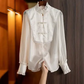 2023 традиционный топ hanfu в китайском стиле, винтажная рубашка с жемчужными пуговицами, женская изящная блузка, женский ol стиль, qipao top a779