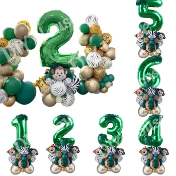 35 шт./компл. Воздушные шары для вечеринки в стиле сафари в джунглях, дикий зеленый цифровой воздушный шар, украшение для детского дня рождения, Aniaml, лесные принадлежности для вечеринки
