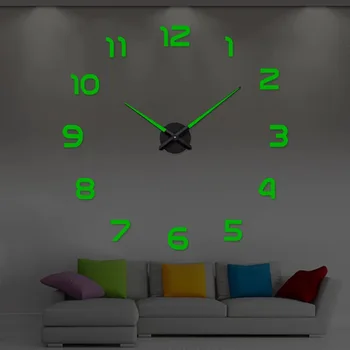 3D Большие Светящиеся Настенные часы Зеркальная Наклейка DIY Цифровые Немой Часы С Римскими Цифрами Акриловые Настенные Часы Украшение для дома, гостиной