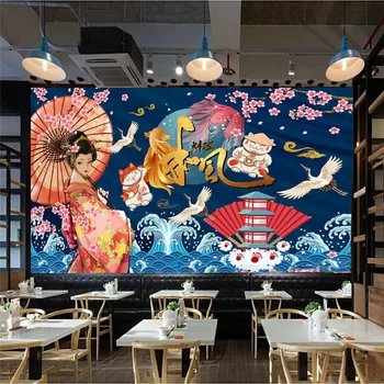 3D обои в японском стиле для Леди в Кимоно, Промышленный декор, суши-кухня, ресторан для гурманов, Фоновые обои, 3D фреска