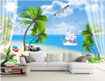 3d обои, фотообои на заказ, морская яхта, кокосовая пальма, декор для комнаты отдыха, 3D настенная роспись, обои для стен 3 d