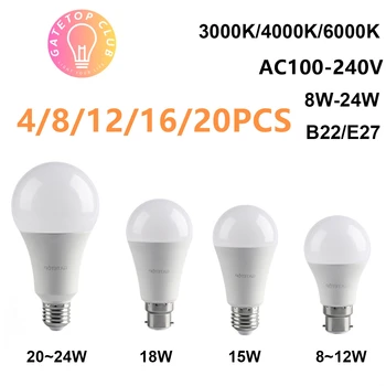 4-20 шт. светодиодные энергосберегающие Лампы AC110V 220 В E27 B22 Свет Реальной Мощности 8 Вт-24 Вт Без стробоскопа теплый белый свет
