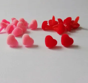 40 шт./лот, 12 мм, флокированный игрушечный нос в форме сердца, безопасный нос куклы-животного + мягкая шайба для кукольных поделок-розовый/красный вариант