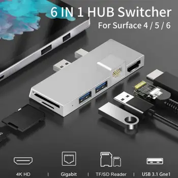 6 В 1 USB-C Концентратор Док-станция USB3.1 Gen1 4K HDMI-совместимый Адаптер Устройство чтения карт SD/TF RJ45 100M Сетевой конвертер