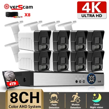 8-Канальный Видеорегистратор Система видеонаблюдения 4K Полноцветная Система Ночного Видения AHD CCTV Наружная Водонепроницаемая Камера Комплект Видеонаблюдения 8MP