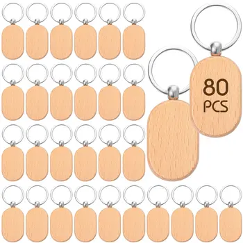 80 Штук Пустых Деревянных Брелков для ключей Diy Деревянные Брелки для ключей с гравировкой по дереву Заготовки