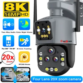 8K 16MP IP-камера Wifi PTZ с четырьмя Объективами с двумя Экранами 20x Zoom Наружное Видеонаблюдение 4K 8MP Беспроводная Камера Видеонаблюдения