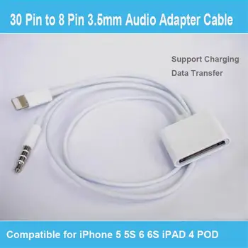 8Pin-30Pin Кабель-адаптер 30-Контактный Разъем для 8-контактной док-станции 3,5 мм AUX Аудио Зарядное Устройство Конвертер для iPhone 6 5 iPad4 iOS 8