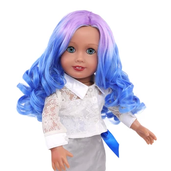 Aidolla 18 дюймов Американская Кукла Парик Аксессуары Для Кукол Градиентный Фиолетовый Синий Длинные Вьющиеся Волосы Высокотемпературный Волокнистый Волнистый Парик Для Куклы