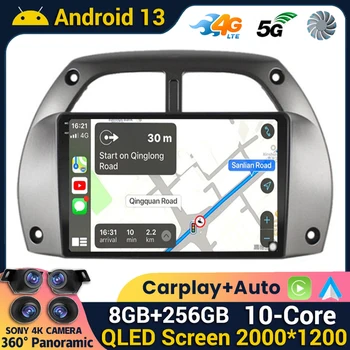 Android 13 Carplay Авто Wi-Fi + 4G Для Toyota RAV4 2001 2002 2003 2004 2005 2006 Автомобильный радио Мультимедийный Плеер GPS 360 Камера Стерео