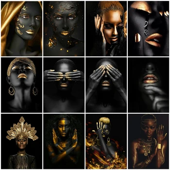AZQSD, сделай сам, краска по номеру, черное Золото, Африканская Женщина, картина маслом на холсте, Настенная картина Для гостиной, современный подарок ручной работы
