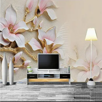 beibehang обои 3d напольное покрытие гостиная диван рельефное цветение магнолии большая фреска papel de parede 3d настенные фрески обои