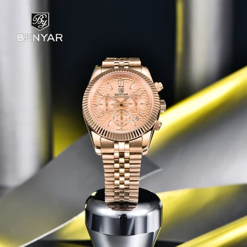Benyar Design 2021, Новые роскошные мужские кварцевые часы от ведущего бренда, сапфировое стекло 40,5 мм, Водонепроницаемые светящиеся часы с календарем Relogio
