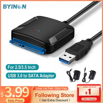Byinon Кабель-адаптер USB 3,0 на SATA USB3.0 Кабель-конвертер жесткого диска Для 2,5/3,5 Дюймового жесткого диска SSD Внешний адаптер adaptador 45 см