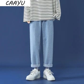 CAAYU 2023, Повседневные Мешковатые джинсы, мужская Корейская уличная одежда, модные прямые широкие брюки в стиле хип-Хоп, Пара Повседневных брюк, Черный, синий