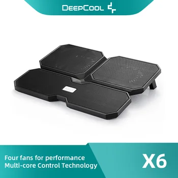 DeepCool X6 с 2 USB-портами, черные охлаждающие подставки для ноутбука в виде бабочки с четырьмя бесшумными вентиляторами, регулируемый угол наклона кулера для ноутбука