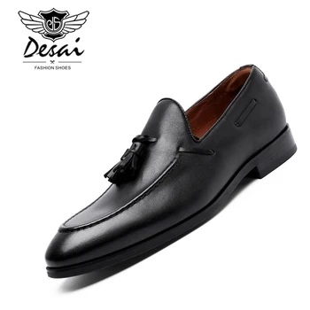 Desai/Мужская обувь из натуральной кожи, Повседневные лоферы без застежки, Простые модные модельные туфли в деловом стиле, Мужские туфли-Оксфорды с кисточками, Размер 38-44