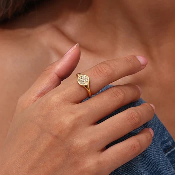 E.B.belle Водонепроницаемое Роскошное Круглое кольцо с Печаткой в Стиле Blingbling, 18-каратное позолоченное женское кольцо из нержавеющей Стали, ювелирные изделия