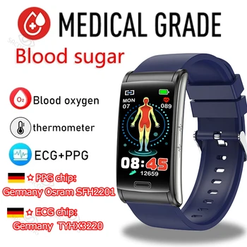 ECGPPG Безболезненные неинвазивные смарт-часы для измерения уровня сахара в крови, мужские лазерные часы для лечения артериального давления, спортивные умные часы с глюкометром