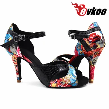 Evkoodance/ женские туфли для латиноамериканских танцев для сальсы и танцев для девочек 8,5 см, удобные женские туфли из атласной кожи для латиноамериканских танцев, бальные туфли для танцев Evkoo-373