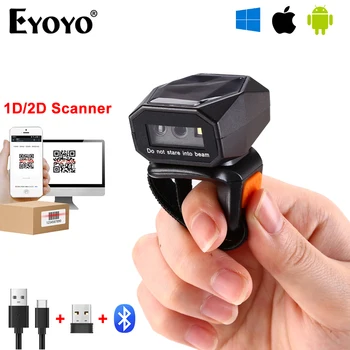 Eyoyo 2D Носимый кольцевой сканер штрих-кода Мини Портативный 3-в-1 USB Проводной и 2,4 G беспроводной и Bluetooth QR-изображение 1D Считыватель штрих-кода