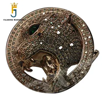 FAJARINA Уникальный дизайн, пряжки с изображением головы тигра Двенадцати знаков Зодиака, Роскошные ремни из нержавеющей стали с кристаллами и бриллиантами, пряжка BCK022