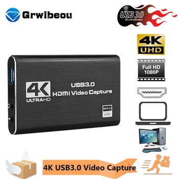 Grwibeou Карта Видеозахвата 4K USB 3.0, совместимая с HDMI, 1080P 60 кадров в секунду, HD-Видеомагнитофон, Граббер Для OBS-захвата игровой карты в реальном времени