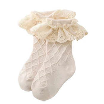 H37A новорожденных девочек рябить носки малыша оборками кружевное платье хлопок носки подарок