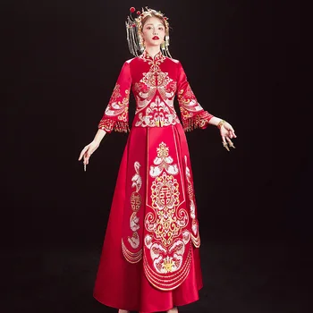 High-quality Oriental Wedding Dress Embroidery Phoenix SBanquet Costume Classic Cheongsam China Qipao костюм для восточных
