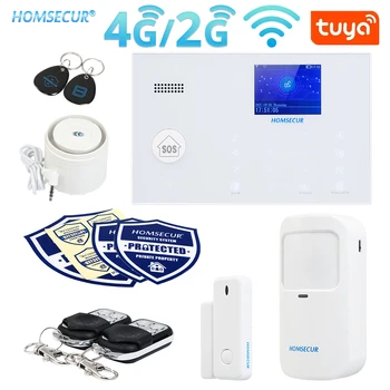 HOMSECUR ЖК-Беспроводная и проводная система домашней Охранной сигнализации 4G/3G/GSM WIFI + приложение IOS/Android + Многоязычное меню + Датчик двери PIR